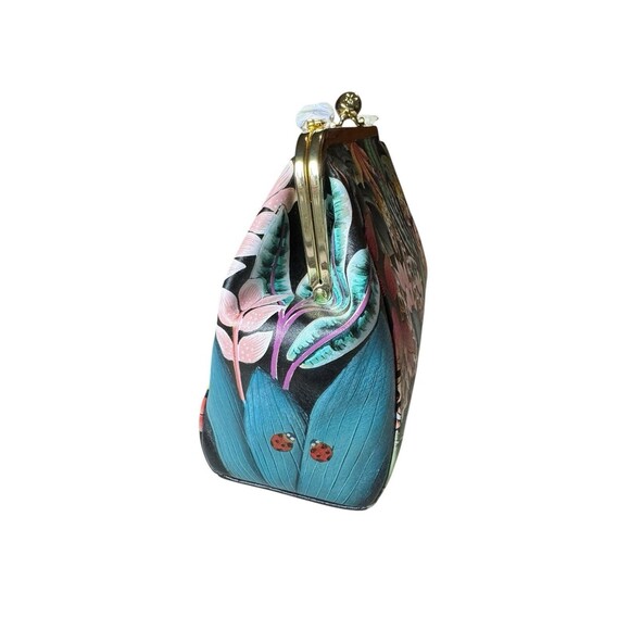 Anuschka Jungle Hand-Painted Leather Kiss Lock Clutch Crossbody Shoulder Bag - Picture 5 of 7